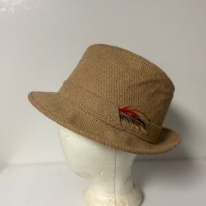 Dobbs Fifth Ave Nee York Woven Wool Fedora with feathers in Beige Mens SzL 7 1/4